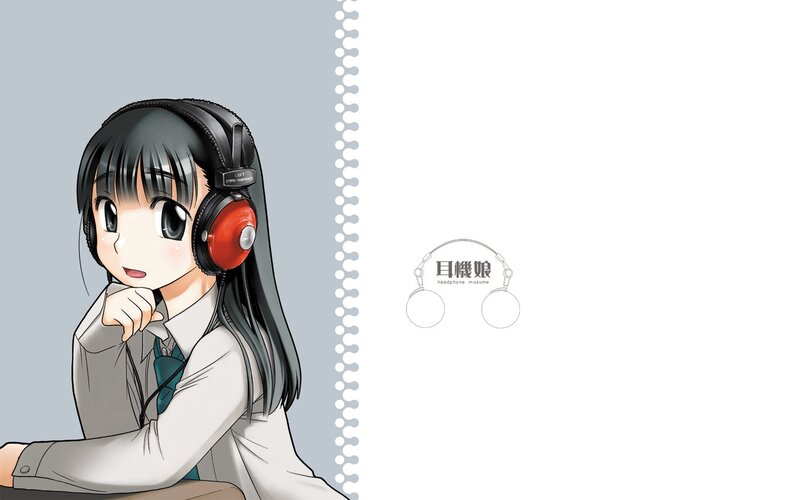 Anime Girl with Headphones — Gray, Calm, Manga