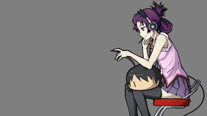 Anime Girl with Headphones — Gray, Contemplative