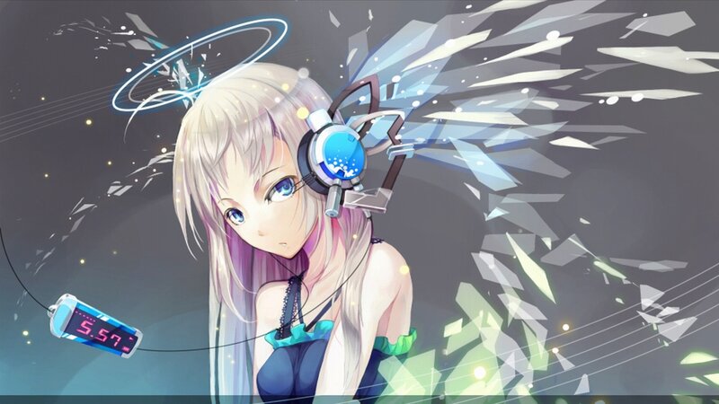 Anime Girl with Headphones — Gray, Dramatic