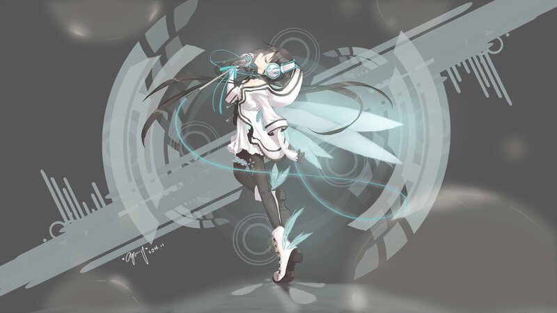 Anime Girl with Headphones — Gray, Dynamic