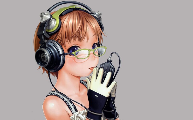Anime Girl with Headphones — Gray, Neutral