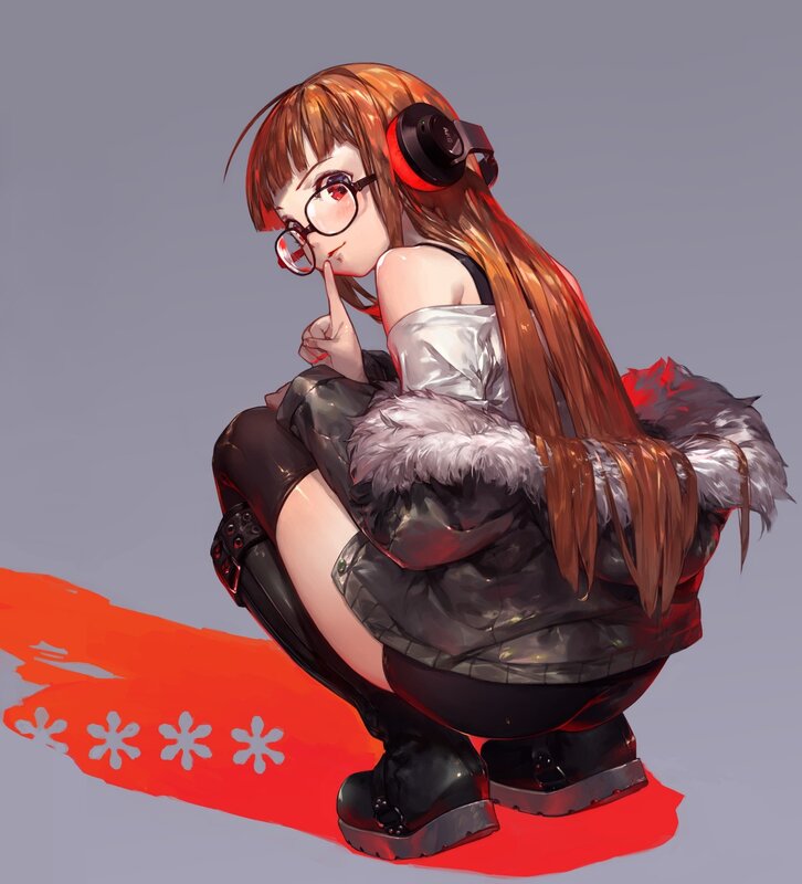 Anime Girl with Headphones — Gray, Playful, Digital Art