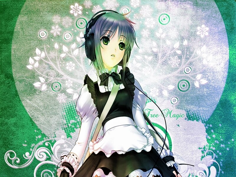 Anime Girl with Headphones — Green, Dreamy