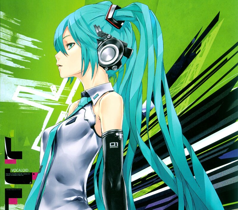 Anime Girl with Headphones — Green, Dynamic, Manga