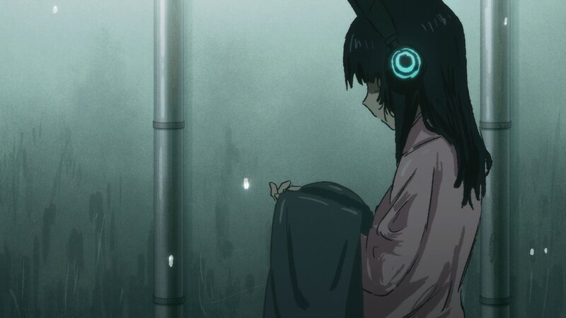 Anime Girl with Headphones — Green, Melancholic