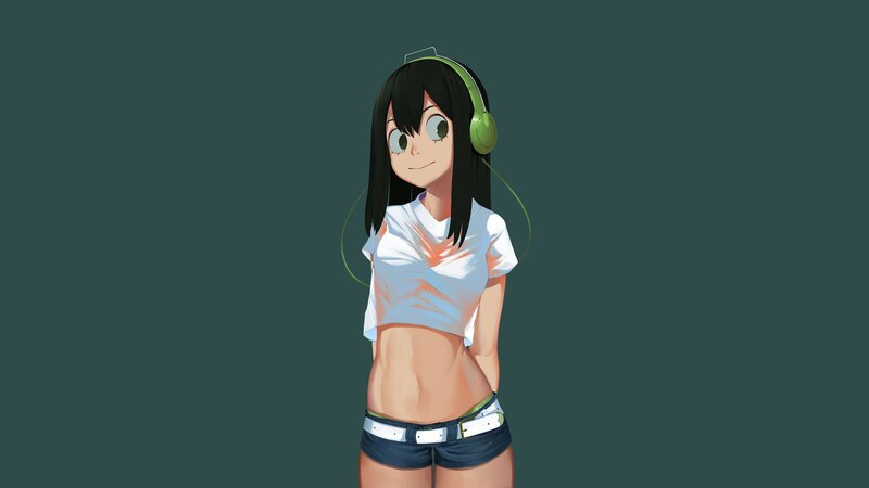 Anime Girl with Headphones — Green, Neutral, Digital Art