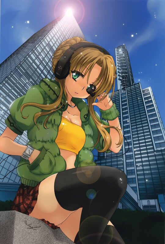 Anime Girl with Headphones — Green, Urban