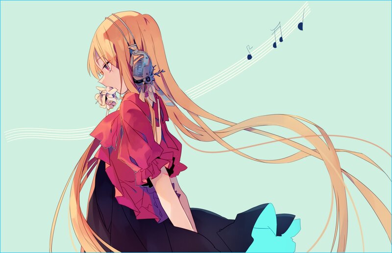 Anime Girl with Headphones — Light Blue, Calm, Digital Art
