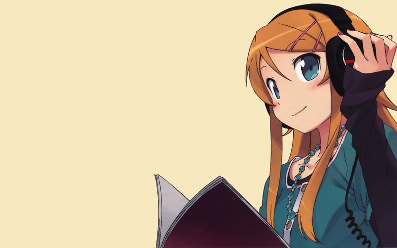 Anime Girl with Headphones — Orange, Calm, Book