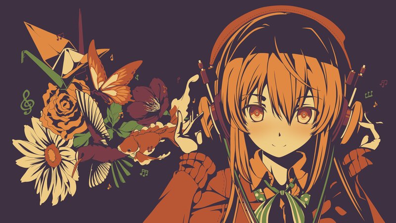 Anime Girl with Headphones — Orange, Calm, Night