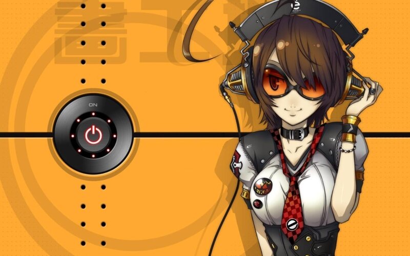Anime Girl with Headphones — Orange, Confident, Sunglasses