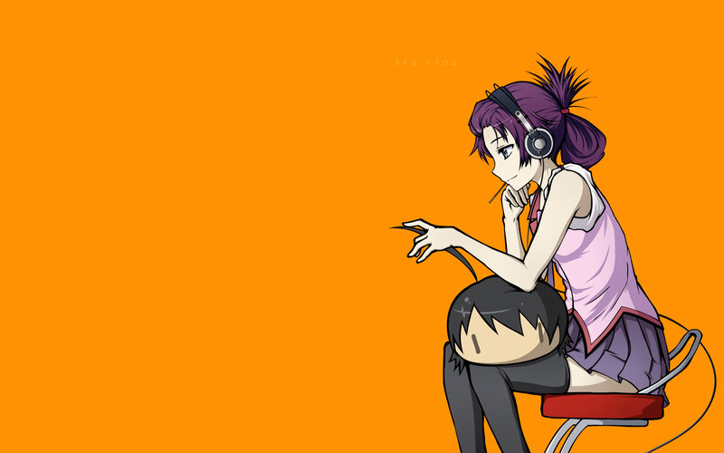Anime Girl with Headphones — Orange, Contemplative
