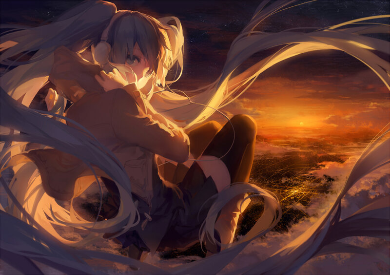 Anime Girl with Headphones — Orange, Dramatic