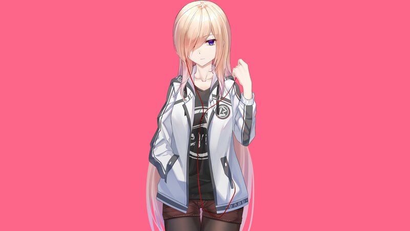 Anime Girl with Headphones — Pink, Calm, Digital Art, Jacket