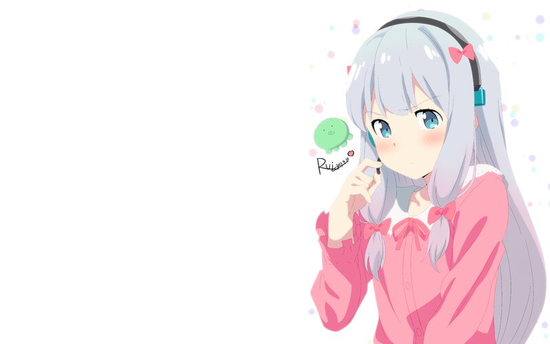 Anime Girl with Headphones — Pink, Calm, Green Creature