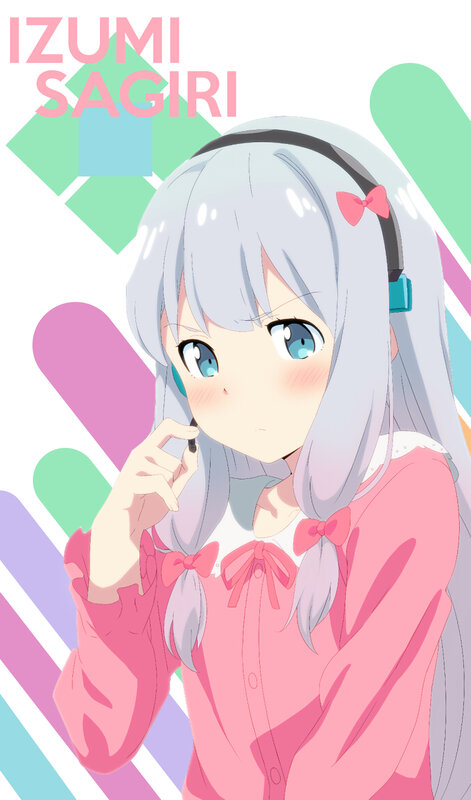 Anime Girl with Headphones — Pink, Calm, Pink Bow