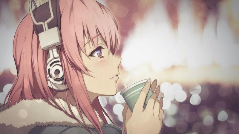 Anime Girl with Headphones — Pink, Calm, Winter