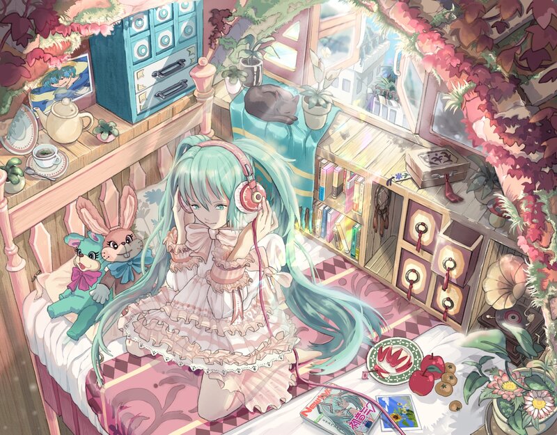 Anime Girl with Headphones — Pink, Cozy, Serene