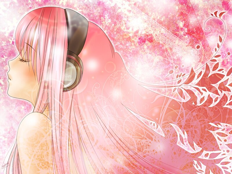 Anime Girl with Headphones — Pink, Dreamy, Digital Art, Long Hair