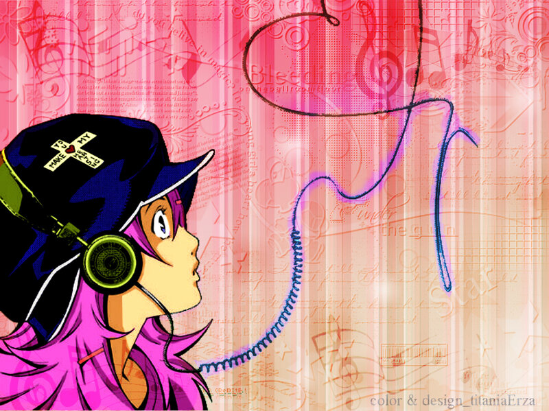 Anime Girl with Headphones — Pink, Dreamy, Hat