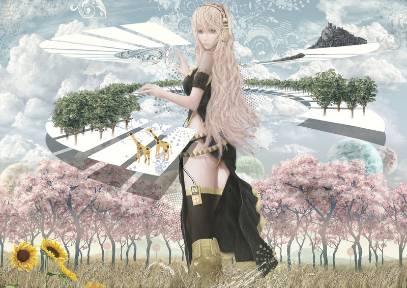 Anime Girl with Headphones — Pink, Dreamy, Spring, Digital Art