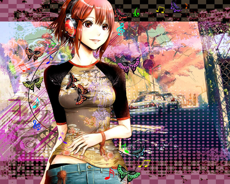 Anime Girl with Headphones — Pink, Dreamy