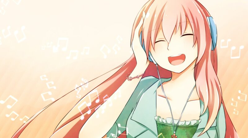 Anime Girl with Headphones — Pink, Happy
