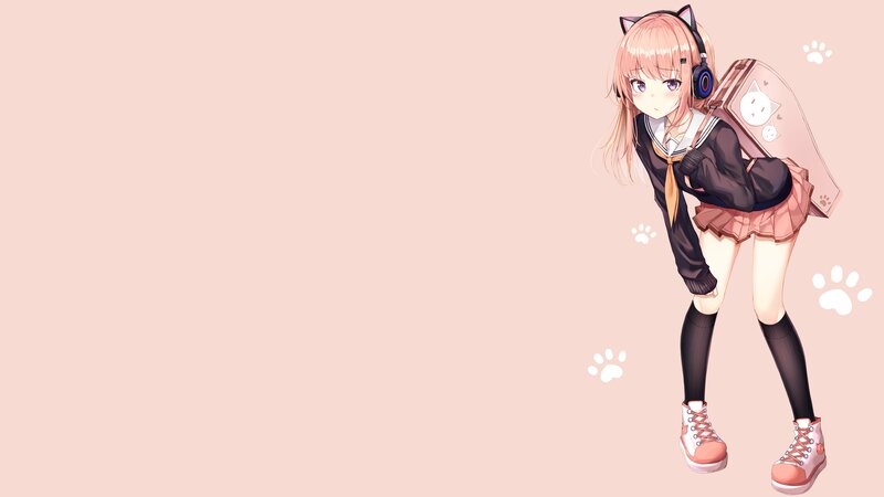Anime Girl with Headphones — Pink, Playful, Digital Art, Backpack
