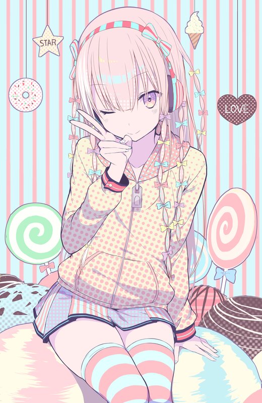 Anime Girl with Headphones — Pink, Playful, Digital Art, Donut