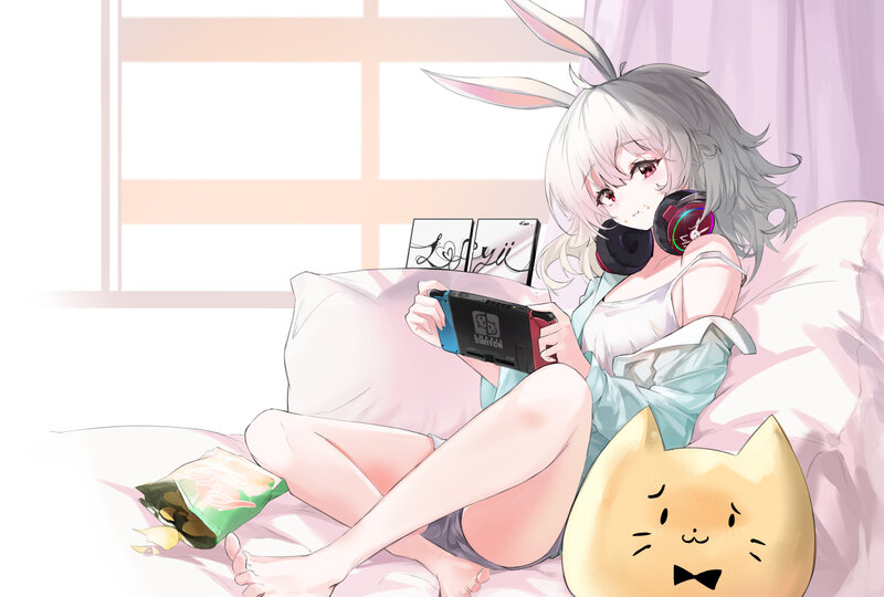 Anime Girl with Headphones — Pink, Relaxed, Morning