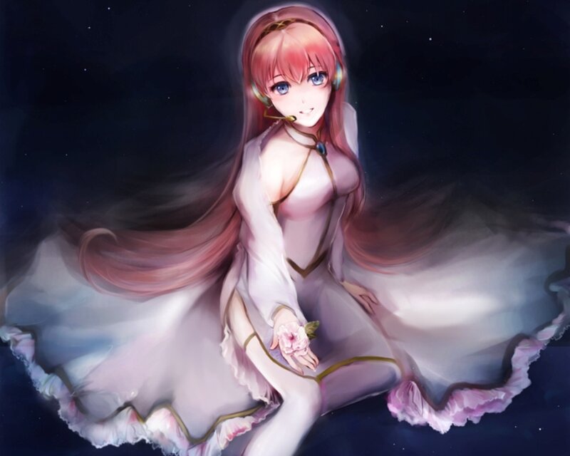 Anime Girl with Headphones — Pink, Serene, Night
