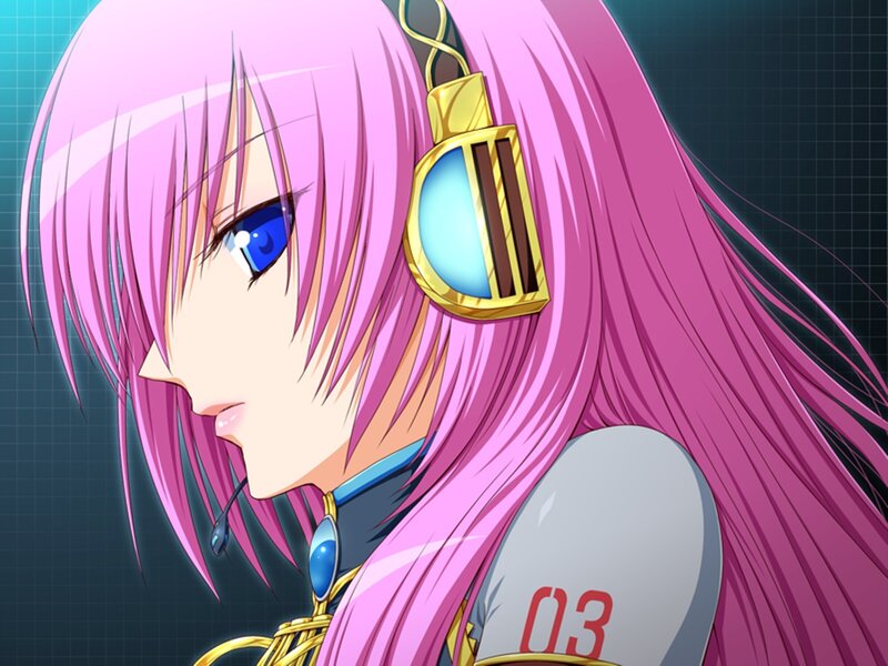 Anime Girl with Headphones — Pink, Serious