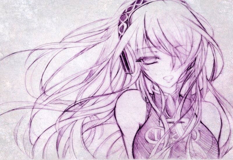 Anime Girl with Headphones — Purple, Calm, Digital Art, Long Hair, Closed Eyes