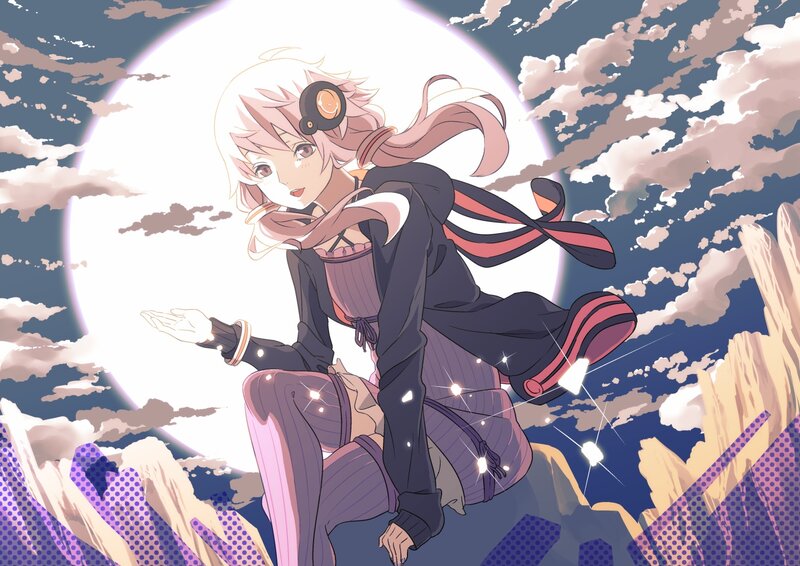 Anime Girl with Headphones — Purple, Dramatic, Night, Digital Art