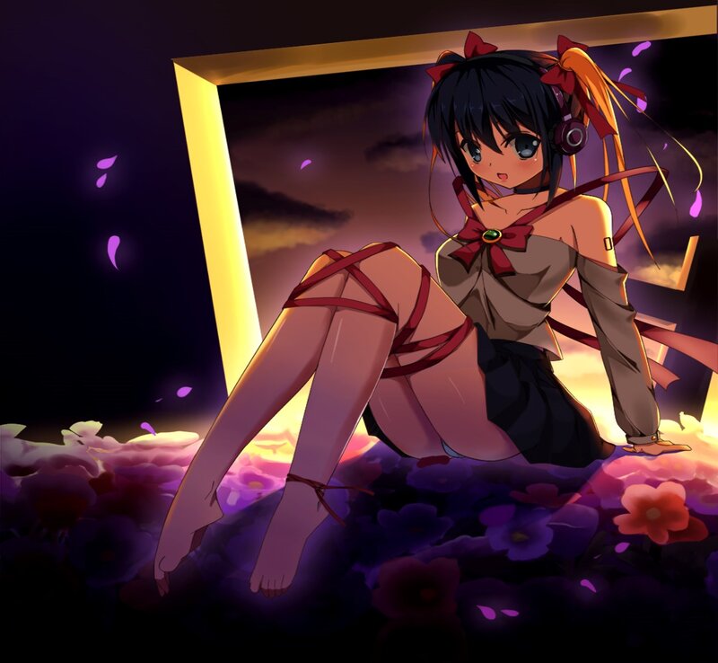 Anime Girl with Headphones — Purple, Dramatic, Night