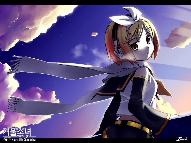 Anime Girl with Headphones — Purple, Dramatic, Sunset