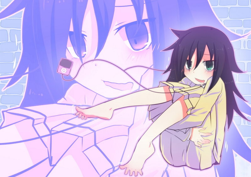 Anime Girl with Headphones — Purple, Dreamy, Bed
