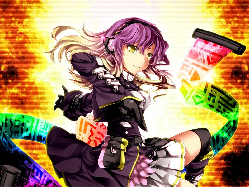 Anime Girl with Headphones — Purple, Energetic, Digital Art, Scrolls