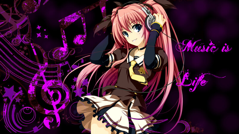 Anime Girl with Headphones — Purple, Energetic, Night