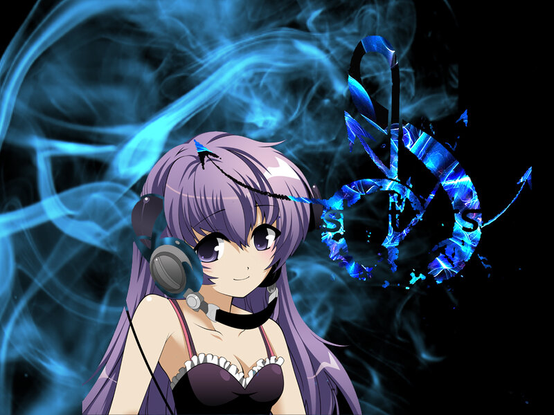 Anime Girl with Headphones — Purple, Mystical