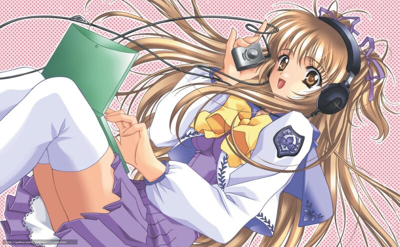 Anime Girl with Headphones — Purple, Playful, Camera