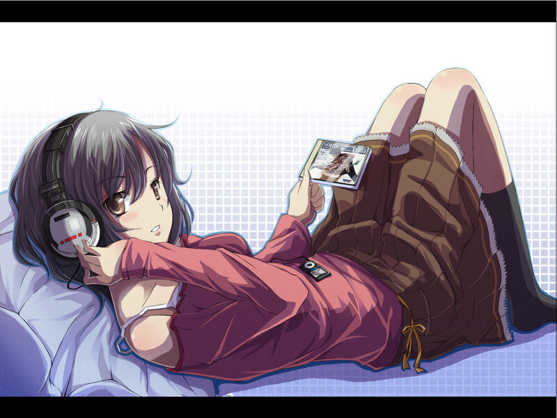 Anime Girl with Headphones — Purple, Relaxed, Cd Case, Ipod