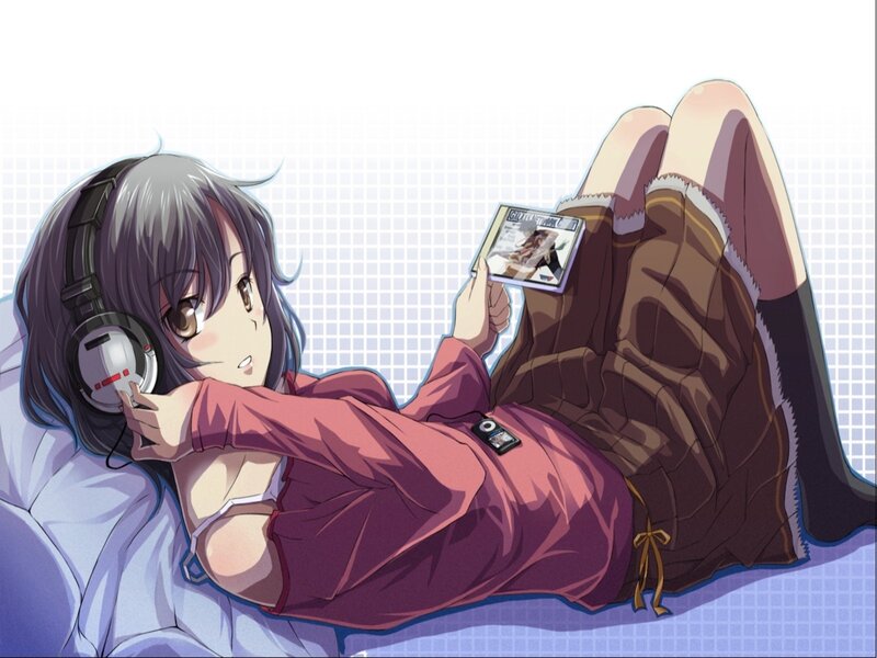 Anime Girl with Headphones — Purple, Relaxed, Ipod