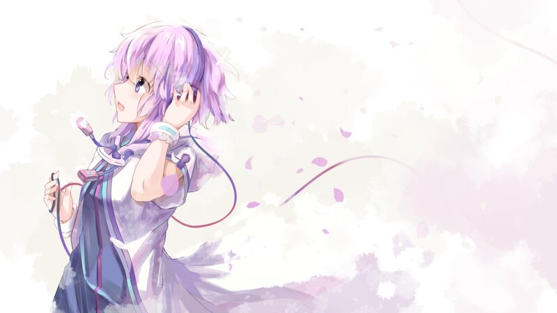 Anime Girl with Headphones — Purple, Serene, Spring, Digital Art
