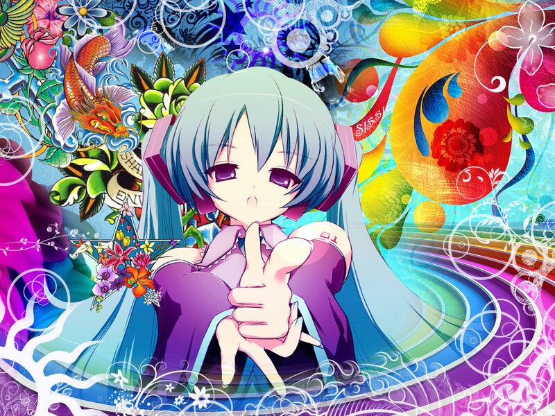 Anime Girl with Headphones — Purple, Vibrant