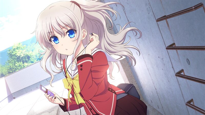 Anime Girl with Headphones — Red, Calm, Afternoon, Music Player
