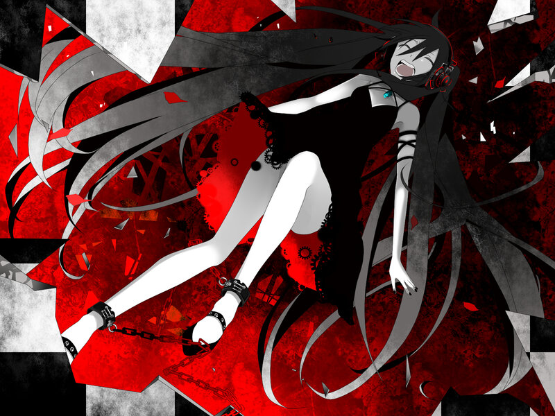 Anime Girl with Headphones — Red, Dramatic, Digital Art, Chains