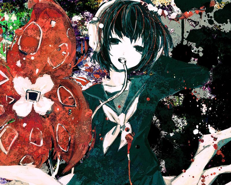 Anime Girl with Headphones — Red, Dramatic, Intense