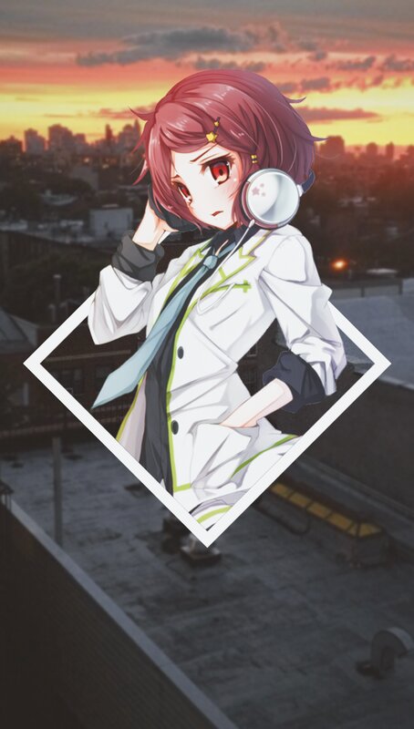 Anime Girl with Headphones — Red, Dramatic, Sunset, Digital Art