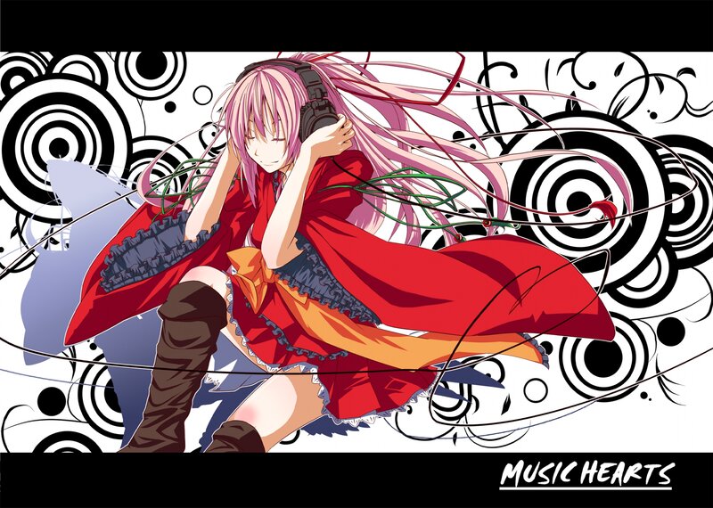 Anime Girl with Headphones — Red, Dynamic